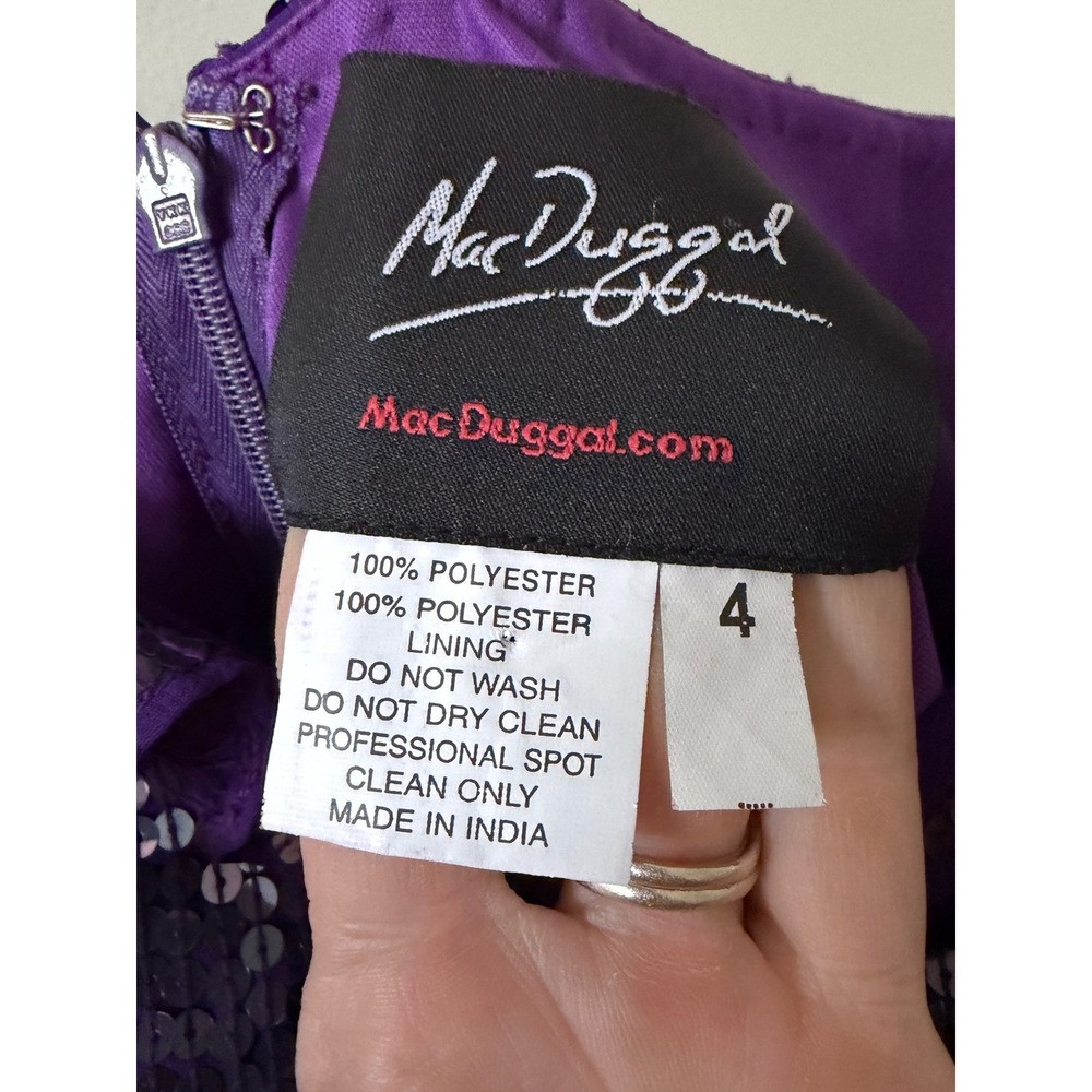 Mac Duggal Sequin V Neck Ruffle Dress Purple Size 4 Party Cocktail - Picture 3 of 8